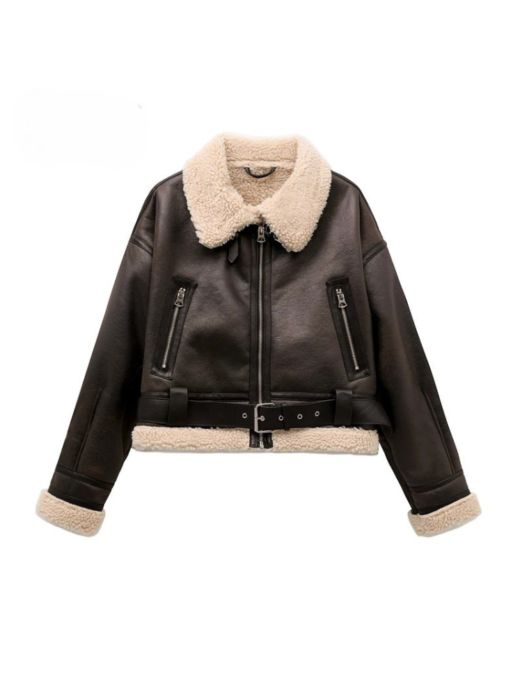 Kurze Vintage-Jacke mit Schaffelleffekt von Vintara
