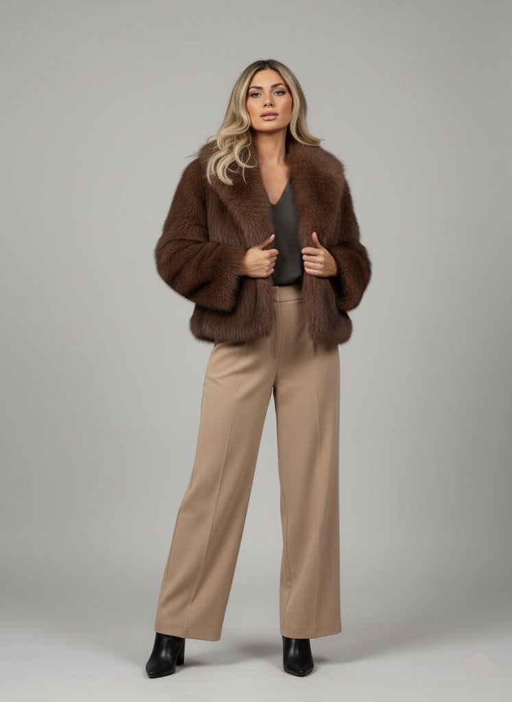 Manteau Fourrure Femme - Doublure Fourrure, Extérieur Polyester - Taille L - Beige - Occasion Très Bon état