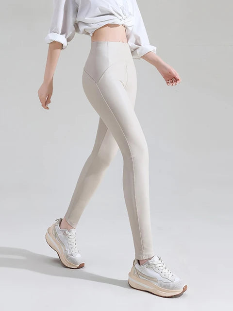 Leggings amincissant en cuir pour femme LuxeFlex