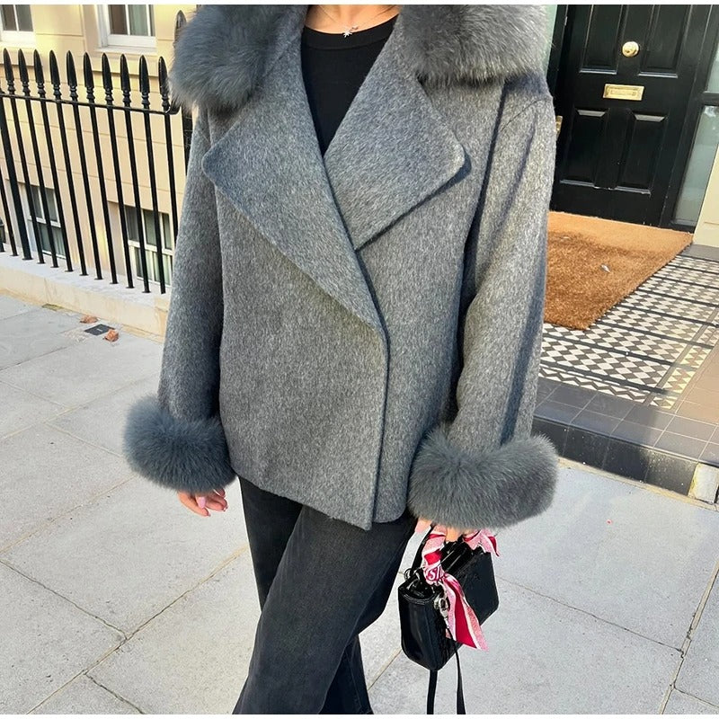 Furalis Oversized Coat with Fur Collar