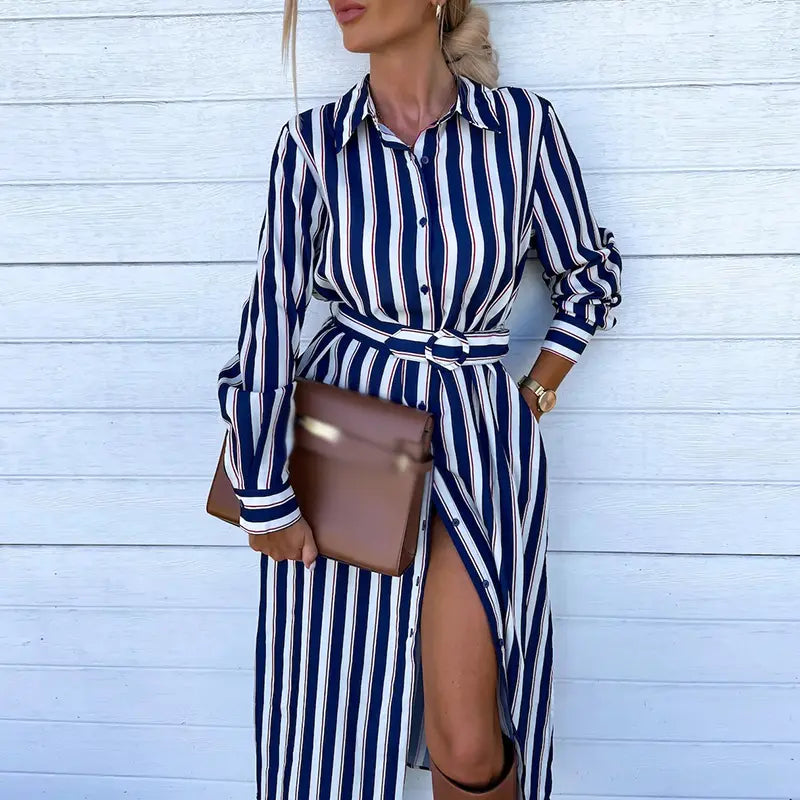 Eleganza long striped shirt dress