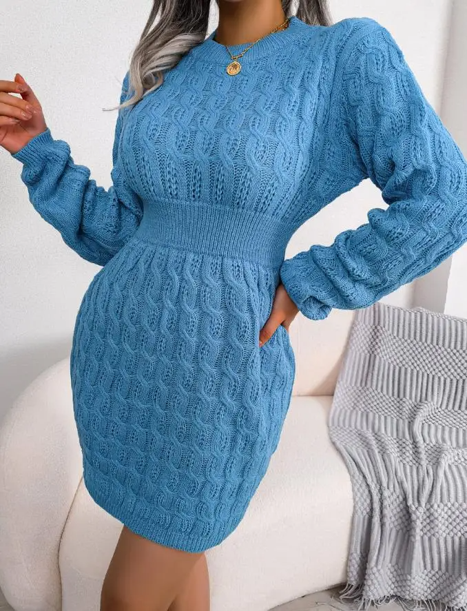 LaDiva gedrehtes Pulloverkleid mit Rundhalsausschnitt für Damen
