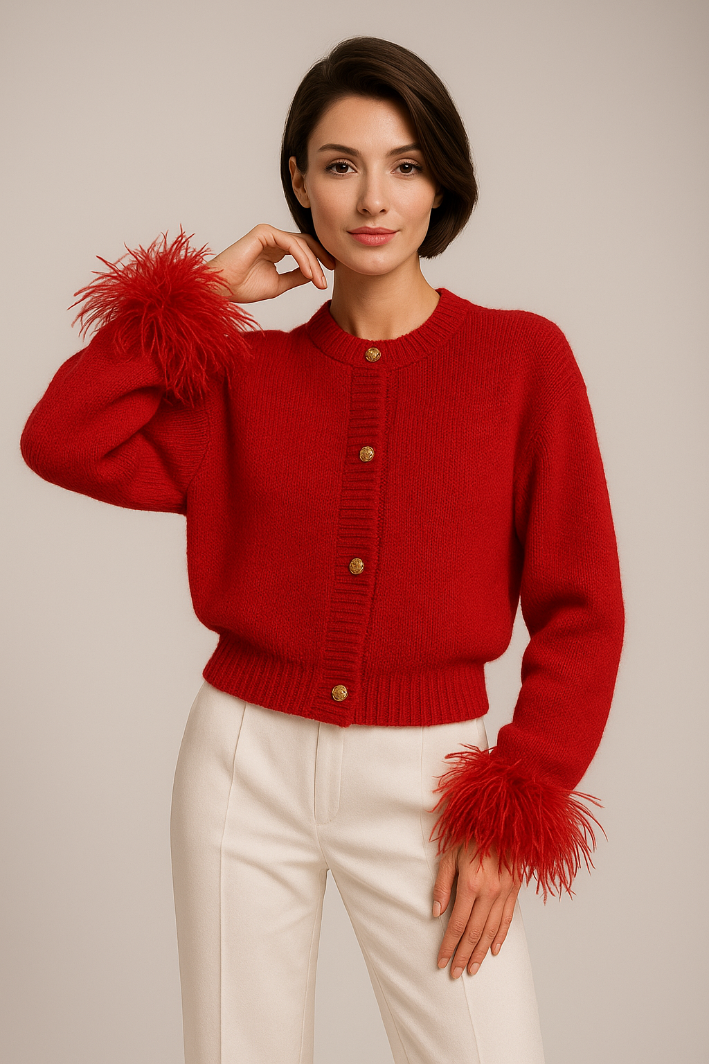 Plumera Women's Knitted Cardigan with Feather