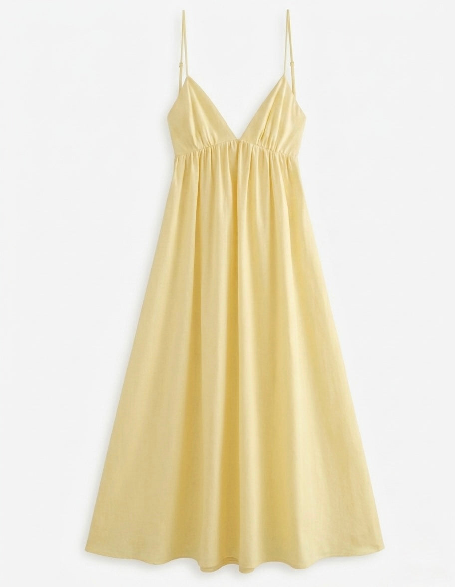Robe Longue Femme Jaune Pastel Panama