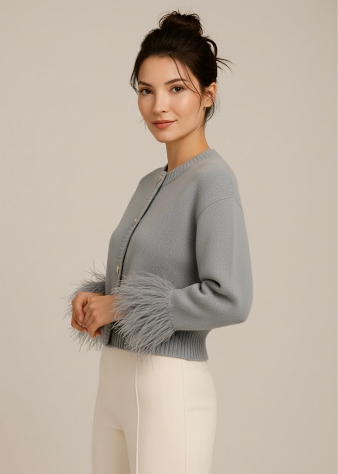 Plumera Women's Knitted Cardigan with Feather