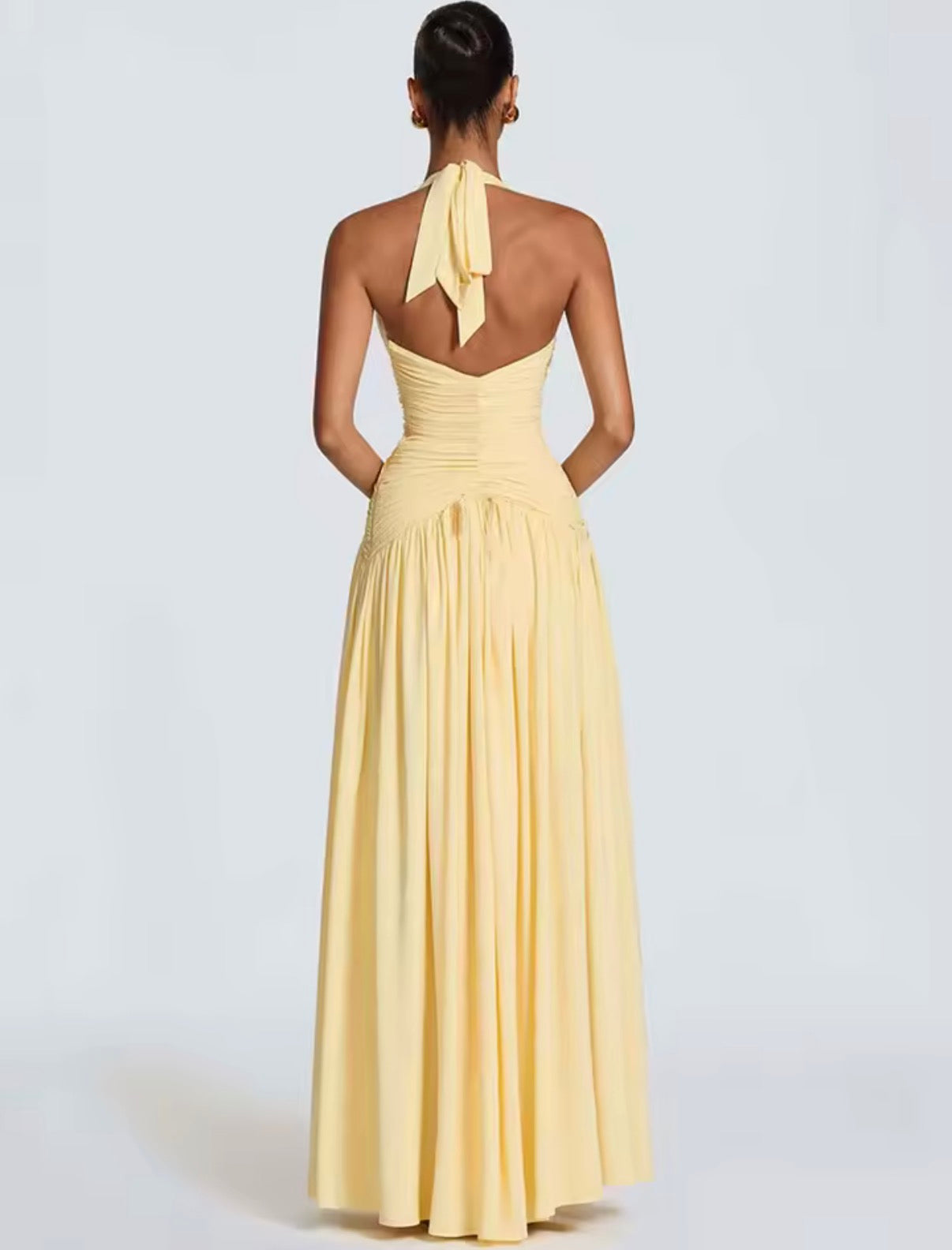 Robe longue jaune pastel fendu Solanza