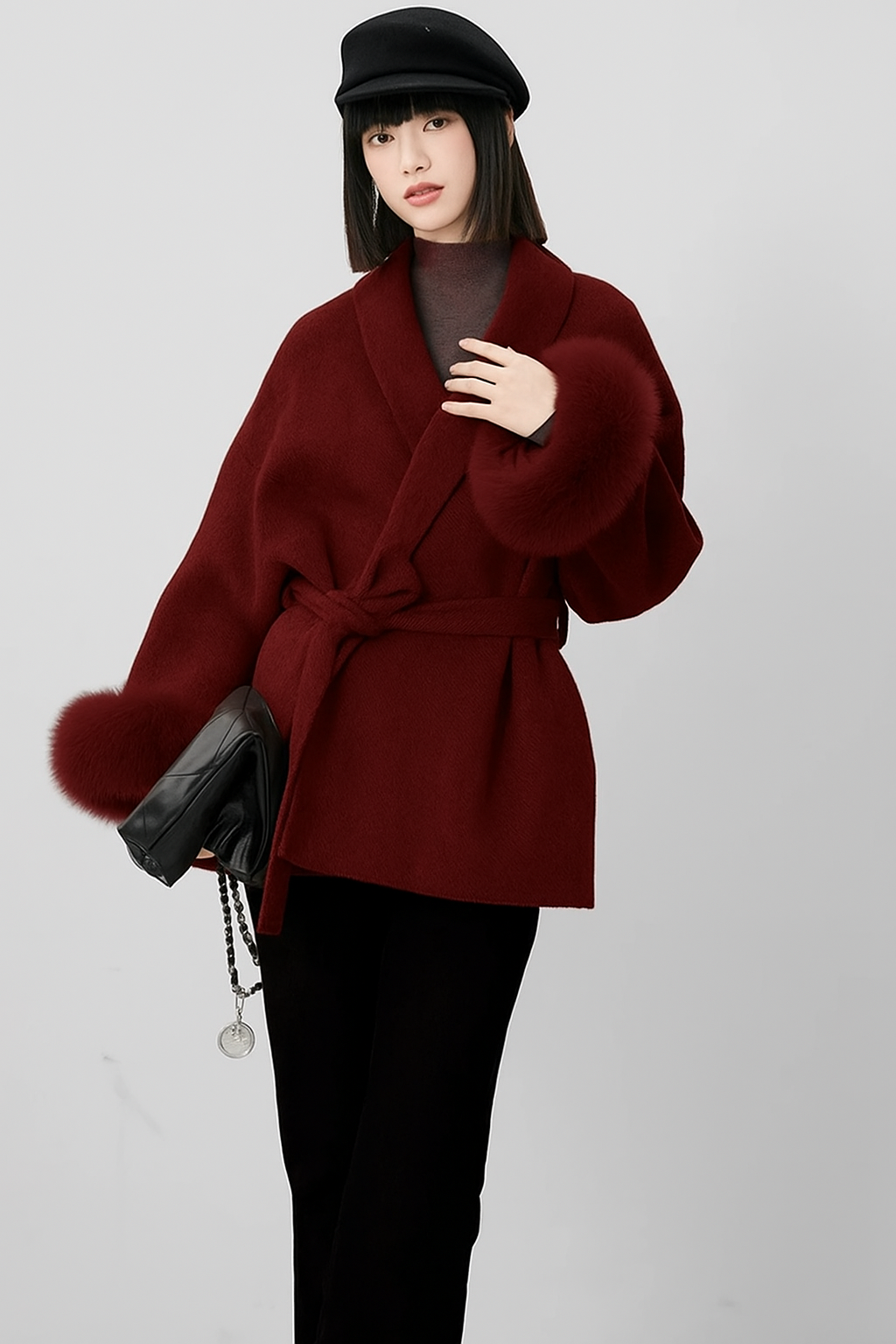 Serapha Damenmantel mit Pelzmanschetten