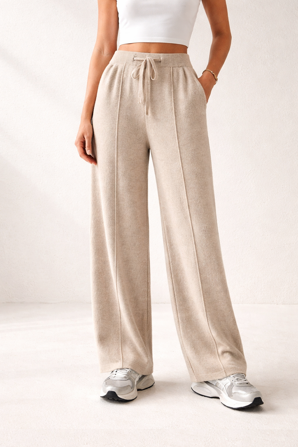 Pantalon Palazzo Taille Haute en Maille COZYAN