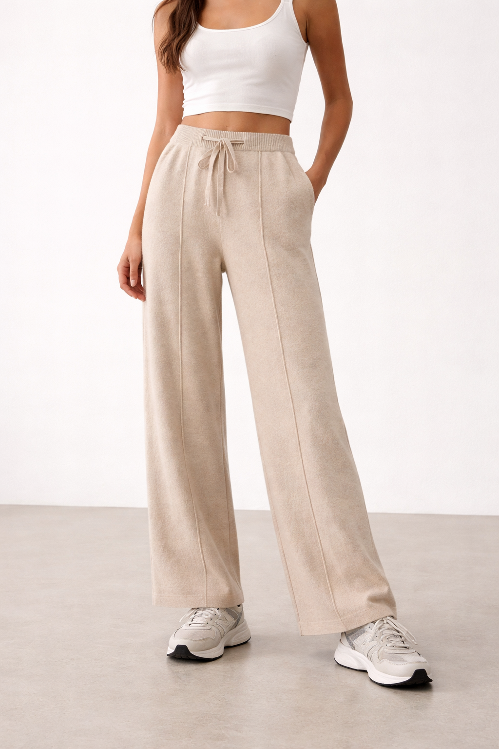 Pantalon Palazzo Taille Haute en Maille COZYAN
