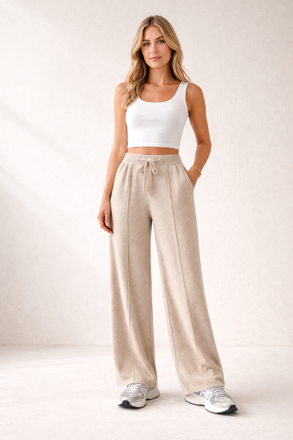 Pantalon Palazzo Taille Haute en Maille COZYAN