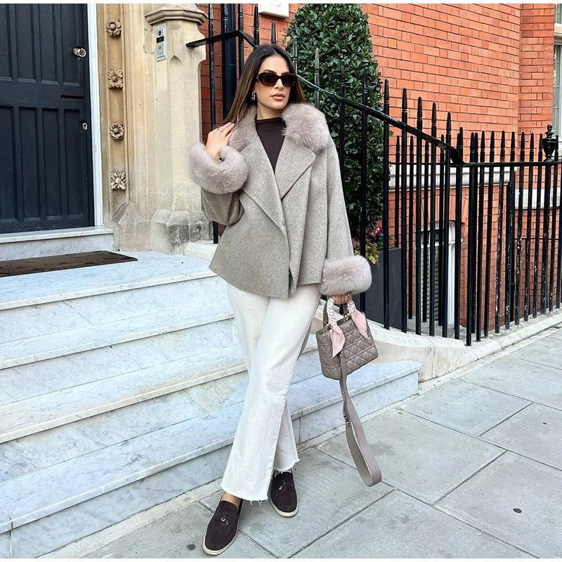 Furalis Oversized Coat with Fur Collar