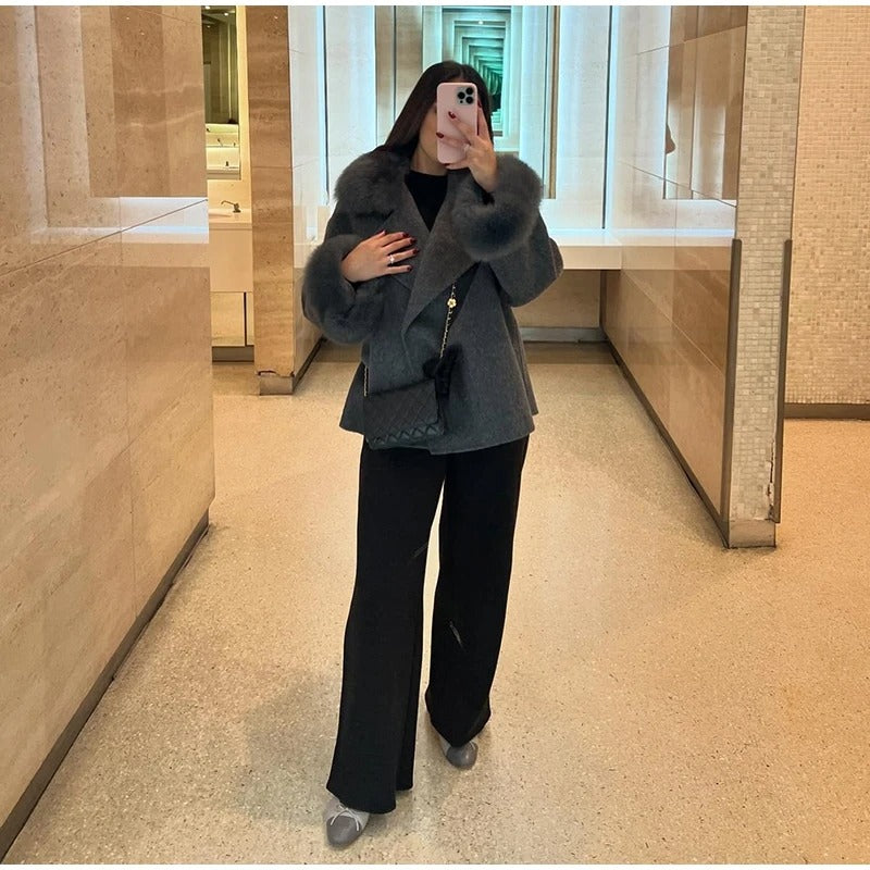 Furalis Oversized Coat with Fur Collar