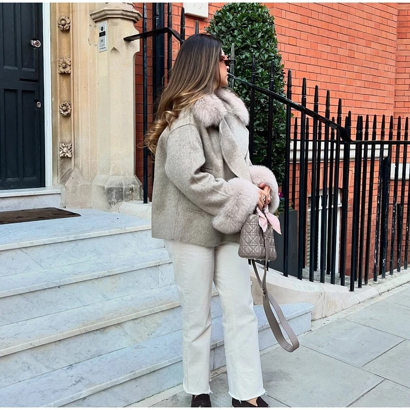 Furalis Oversized Coat with Fur Collar