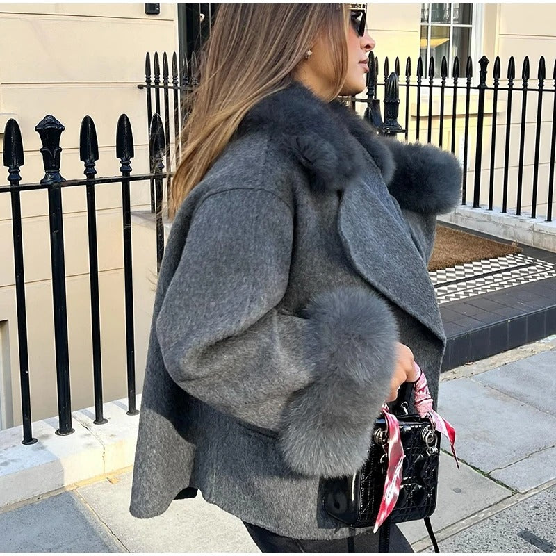 Furalis Oversized Coat with Fur Collar