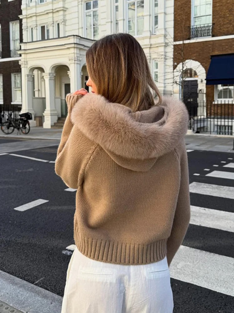 Colvéra Women's Fur Hooded Cardigan