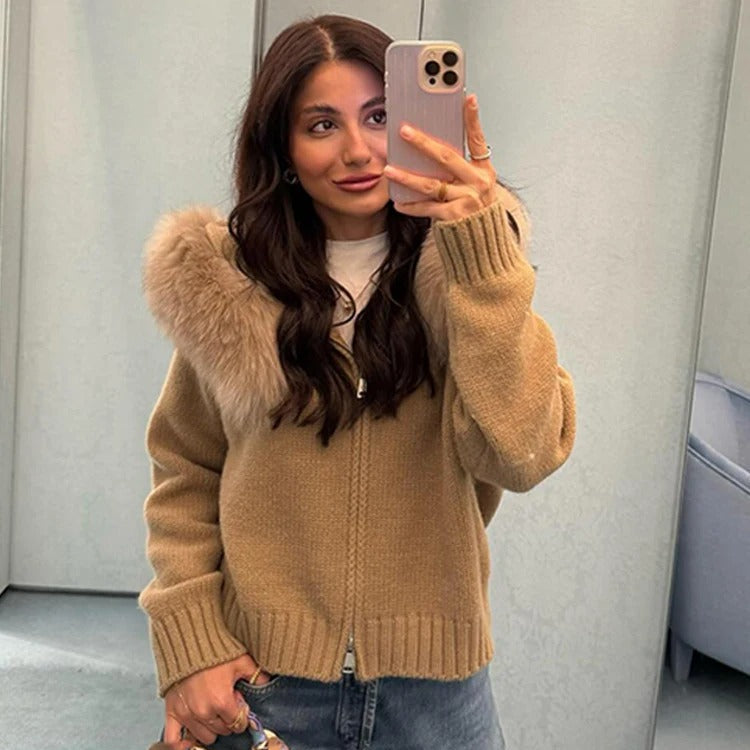 Colvéra Women's Fur Hooded Cardigan