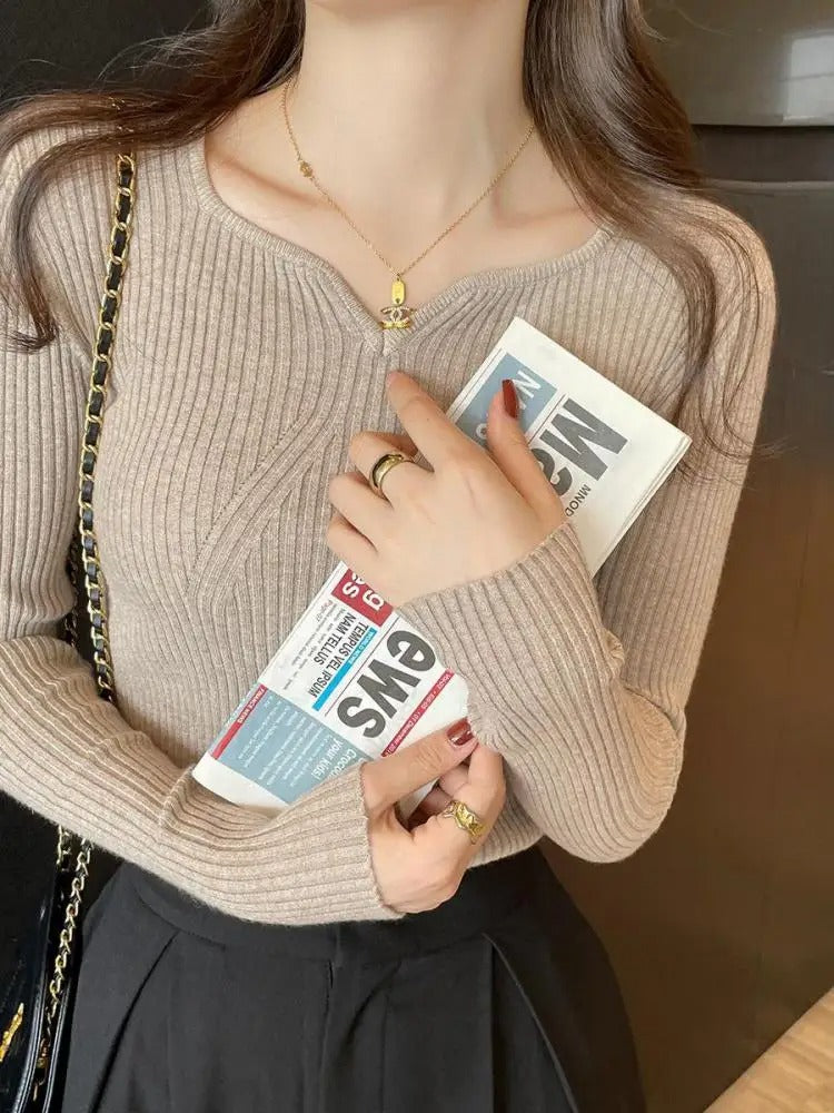 Chyra Damen-Langarmpullover mit V-Ausschnitt